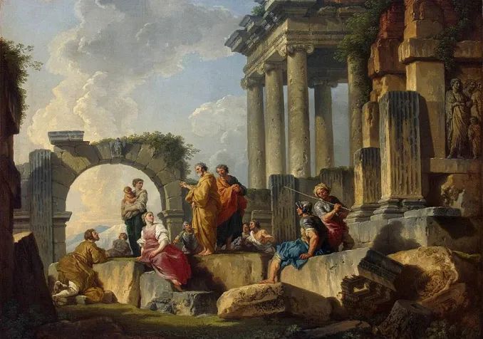 "L'apôtre Paul prêchant sur les ruines", tableau de Giovanni Paolo Panini (1744) ©Wikimedia Commons
