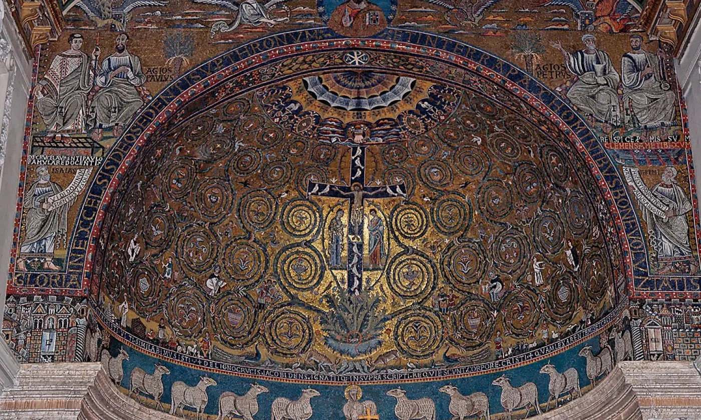 "Le Triomphe de la Croix", mosaïque de l'abside de la basilique Saint-Clément à Rome, XIIe siècle. ©Wikimedia Commons/Jastrow/Public Domain