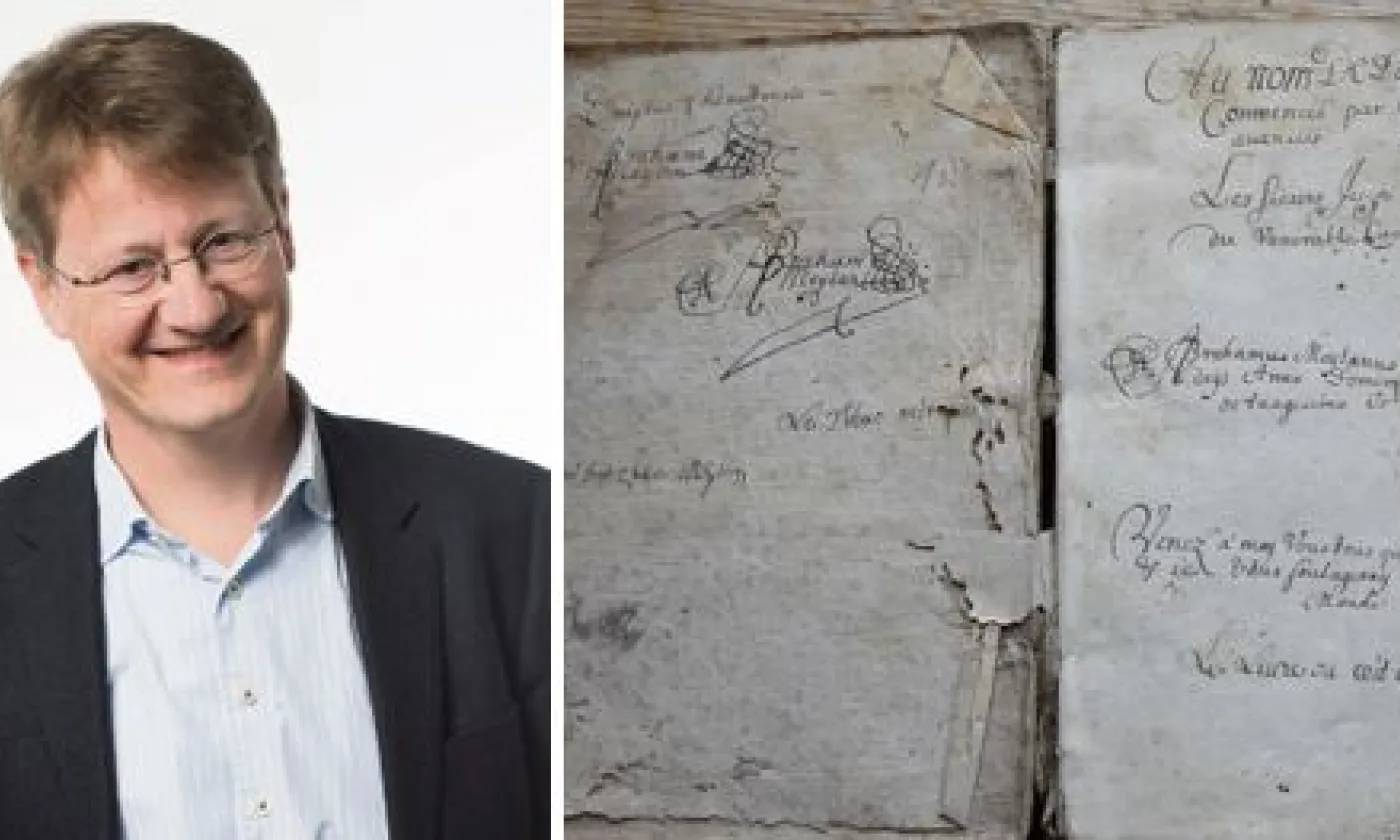 Christian Grosse et un extrait du Consistoire du Brassus © UNIL/CG