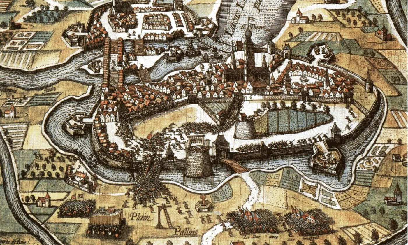 "L'Escalade à Genève", 1602, atelier de Franz Hogenberg (Cologne, XVIe - début XVlle siècle), Eau-forte rehaussée à l'aquarelle ©Public domain, via Wikimedia Commons