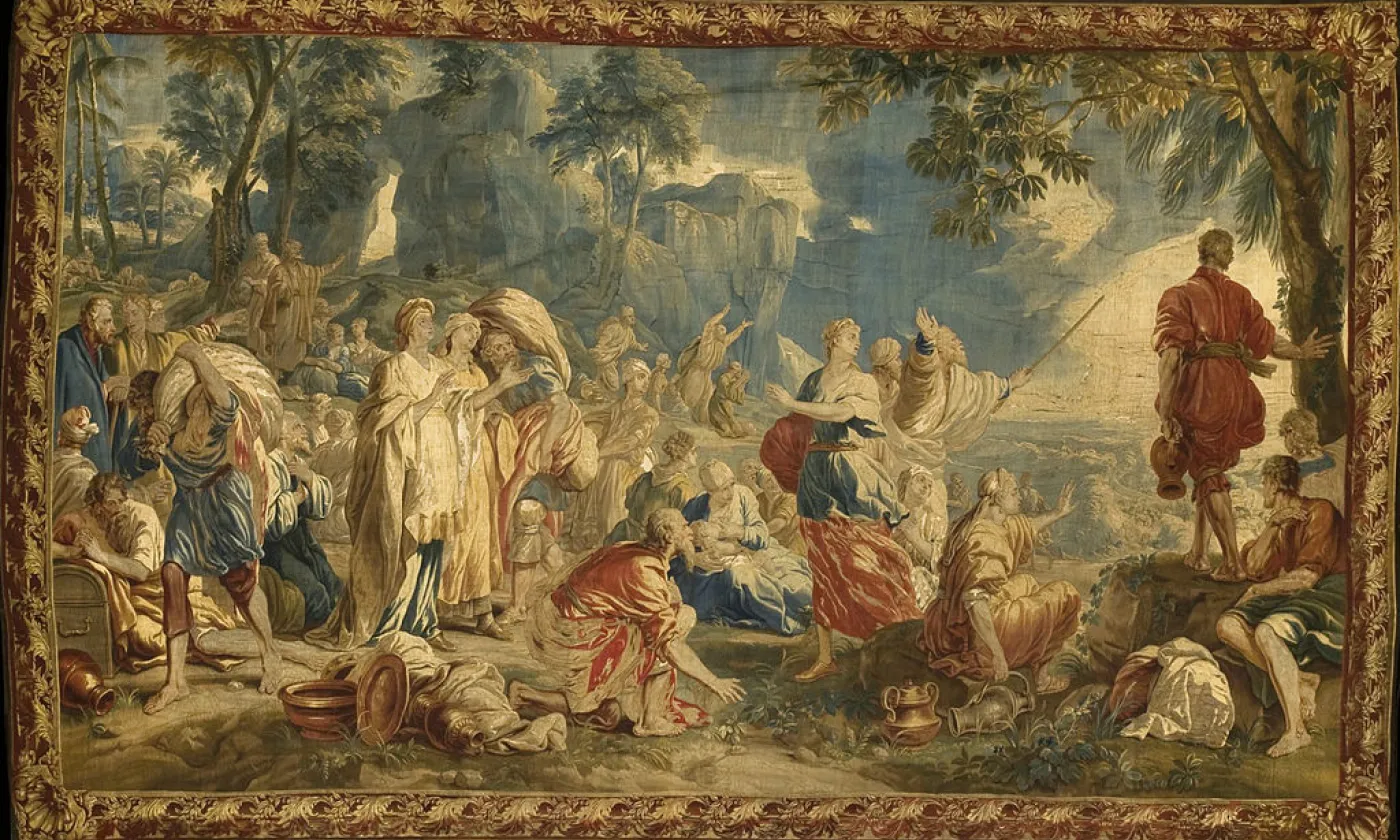 Moïse et la traversée de la Mer Rouge, tapisserie de Jan van Orley, basée sur une peinture d'Augustin Coppens (18e siècle) ©Public domain, Wikimedia Commons