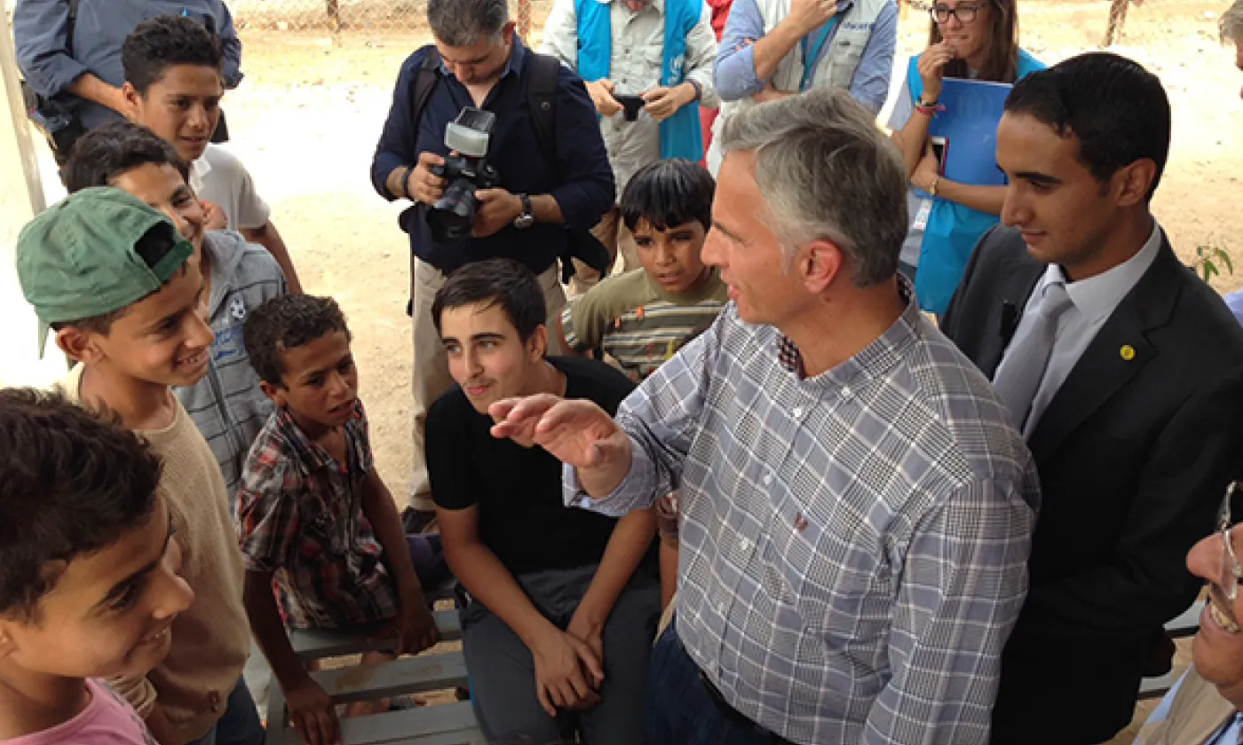 Le Conseiller fédéral Didier Burkhalter dans un camp de réfugiés en Jordanie © DR
