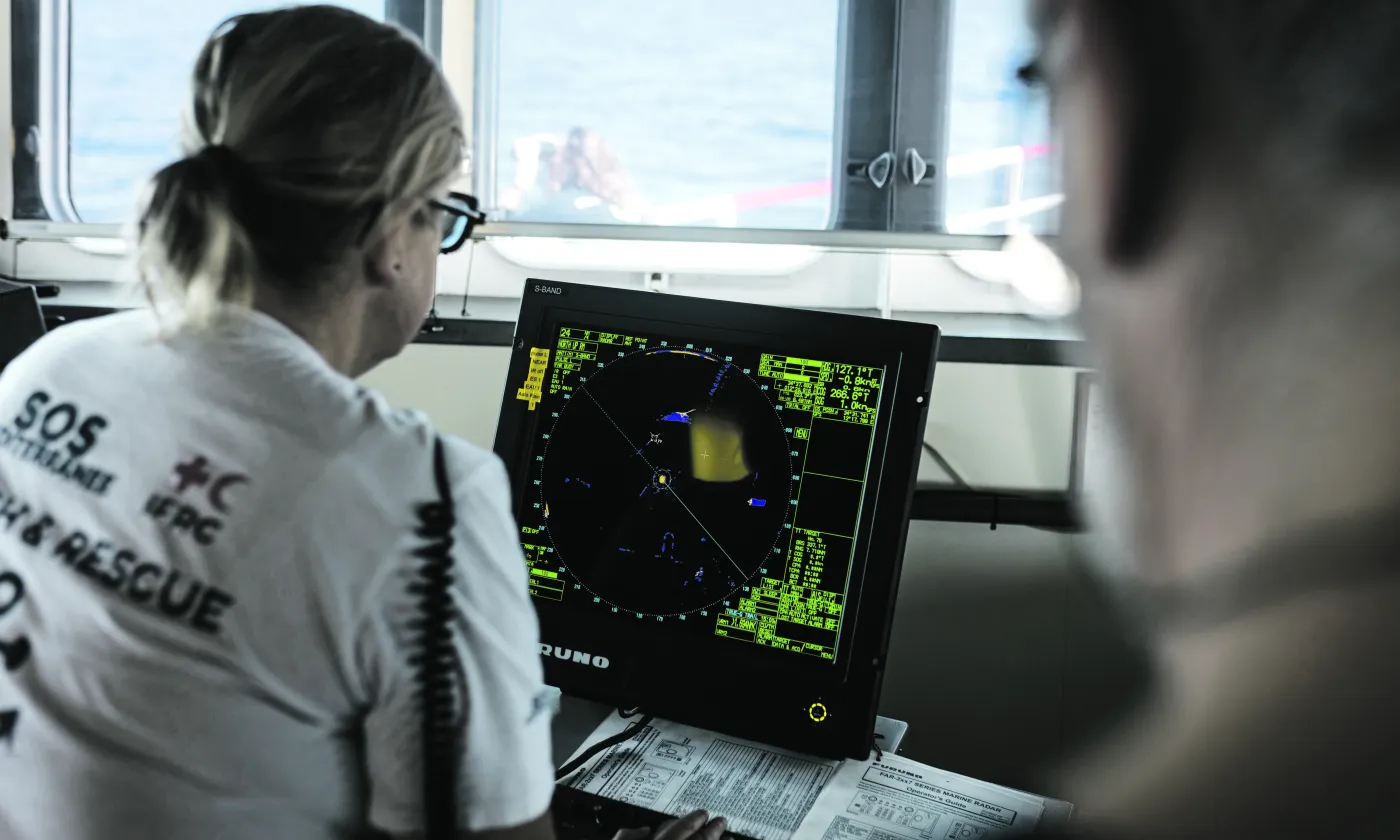 Localisation en cours sur l’Ocean Viking, navire de SOS Méditerranée. © SOS Méditerranée / Jérémie Lusseau