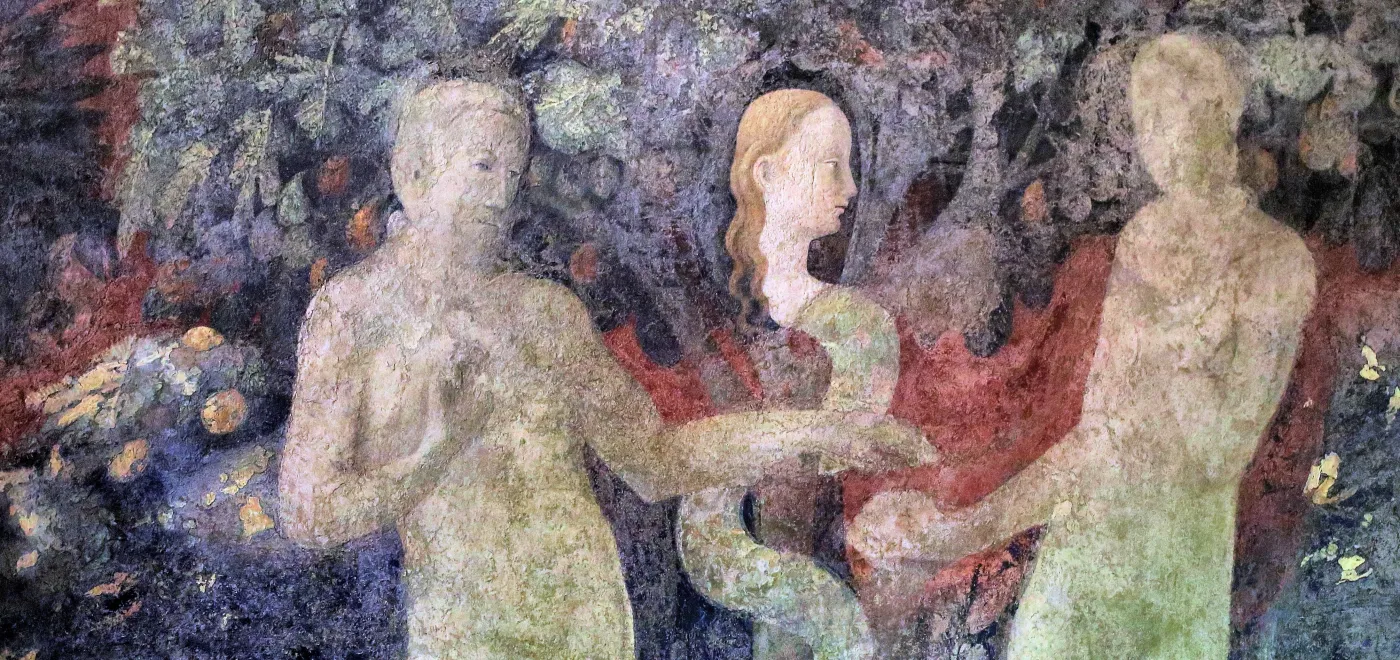 Le Pêché originel, peint par Paolo Uccello (1397-1475), Le Cloître Vert à Florence, Santa Maria Novella. Le mythe de la chute est relaté dans le Livre de la Genèse. Il symbolise l'origine du mal et les souffrances. Le stress et l'angoisse en sont des formes psychiques caractéristiques de notre temps. © Flickr CC BY-NC-SA 2.0 / Jean-Louis Mazières